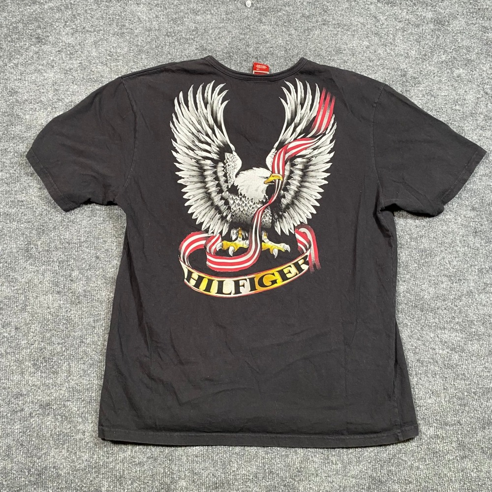 Tommy Hilfiger Red Label Denim Mens Black Eagle Graphic T-Shirt Large Americana